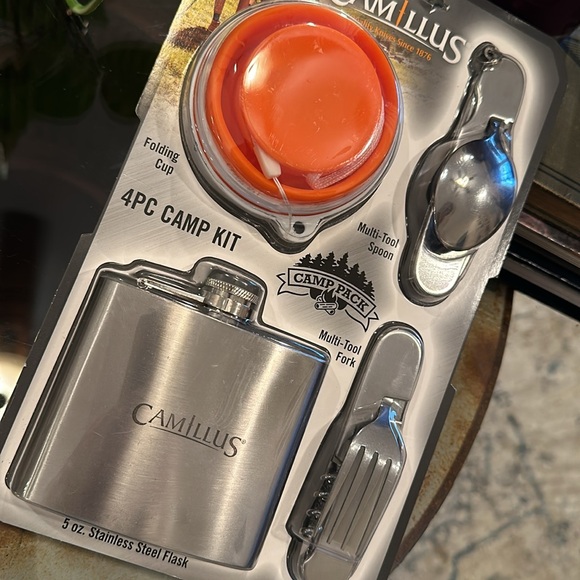COPY - Camp kit folding cup stainless steel flask multi-tool fork & spoon travel - Picture 3 of 9